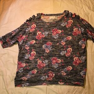 French Laundry Floral Short Sleeve Top with Cut-Out Details